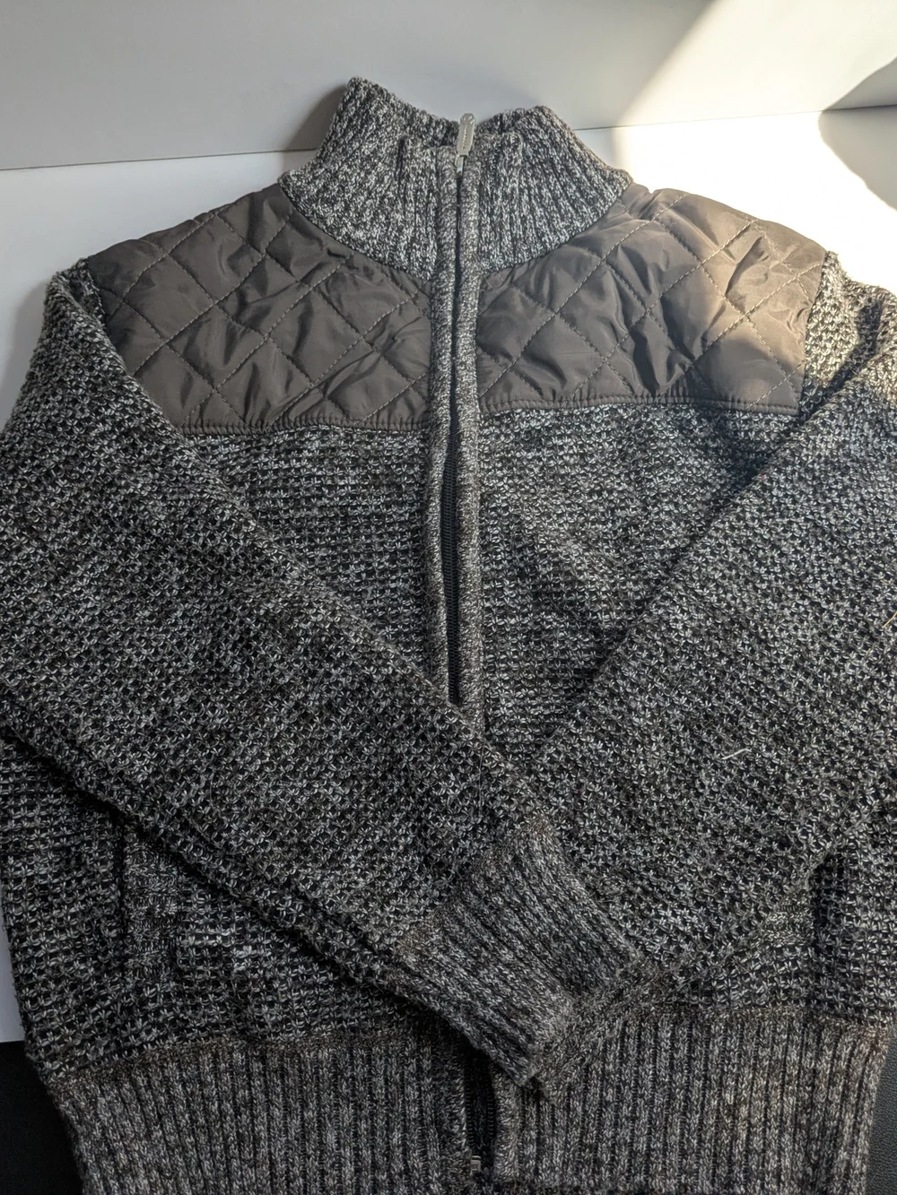 Chunky Knit Zip Front Cardigan Sweater - Grey/Brown/Beige Size 8 Boys